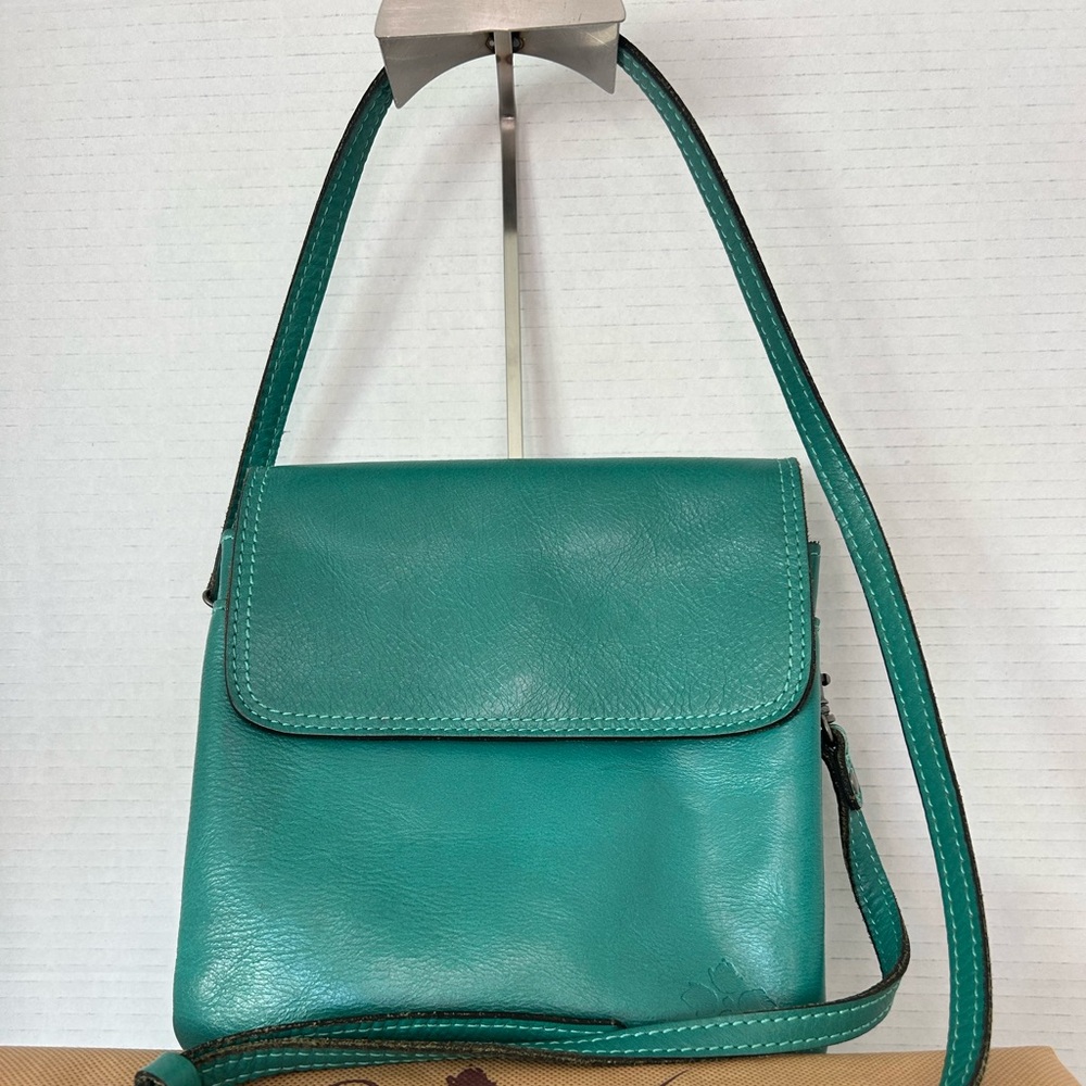 Patricia Nash Teal Green Crossbody front flap distressed Leather Purse.